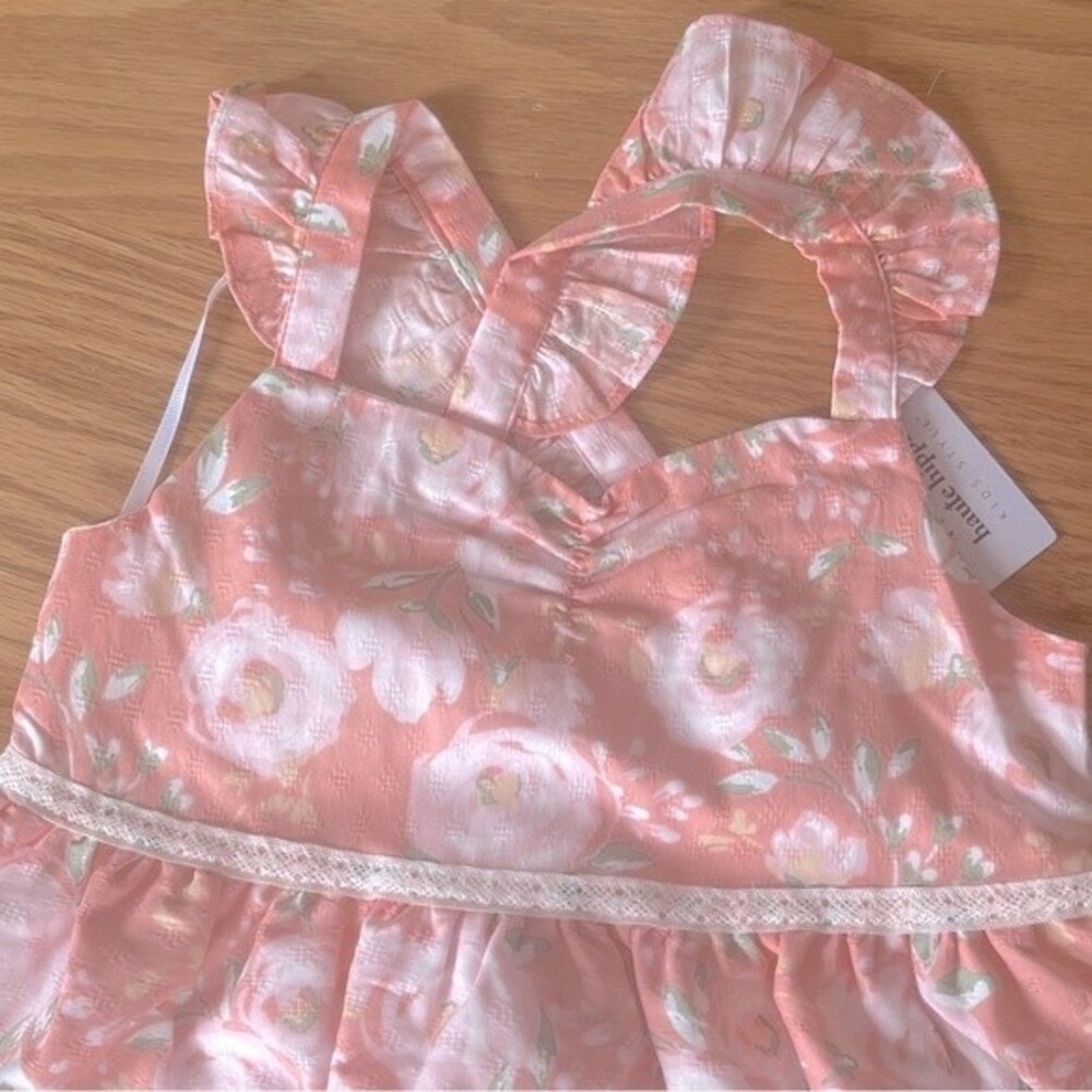 Haute Hippie Style Girls Flutter Sleeve Floral Print Maxi Dress With Ruffle Trim - Picture 10 of 11